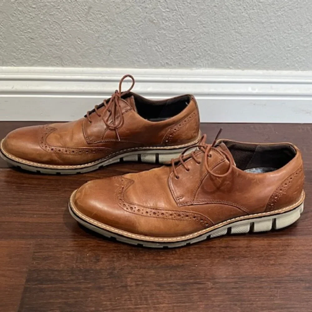 Ecco Oxford Leather Shoes Mens Light Brown Sz 10 60267401053